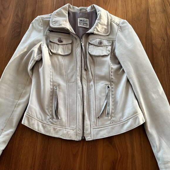 Object Sofia Leather Jacket - Off White - Picture 1 of 15